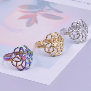 Ensemble de trois bagues réglables en acier inoxydable 304 avec motifs floraux creux