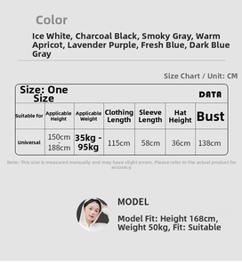 Detailed size chart for EVA disposable raincoat with dimensions for universal adult fit