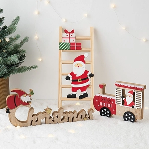 Wooden Christmas Tabletop Ornaments Santa Claus Ladder Sign Xmas Train Desktop Holiday Festive Decorative Crafts