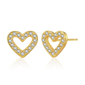 Elegant 18K gold plated heart stud earrings featuring white cubic zirconia accents