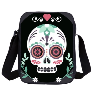 Day Of The Dead Mexican Sugar Skull Print Crossbody Bag Polyester Adjustable Strap Shoulder Bag For Kids Students