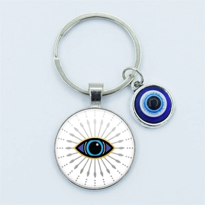 Turkish Evil Eye Keychain Zinc Alloy Glass Cabochon Nazar Amulet Protection Hamsa Hand Mandala Key Ring For Women Men