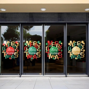 Christmas Window Stickers Static PVC Double Sided Merry Christmas Baubles Stars No Glue Reusable Shop Home Decor Festive