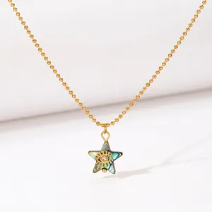 Stainless Steel Abalone Shell Star Evil Eye Pendant Necklace For Women Gold Rhinestone Clavicle Chain Fashion Jewelry Gift