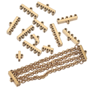 Detailed view of golden stainless steel multi-strand connector for DIY jewelry layered chain