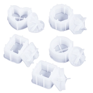 5-piece DIY silicone gift box mold set featuring heart, square shapes with bow lid detail