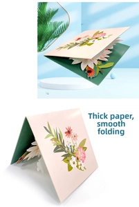 Detail of 3D pop-up flower card featuring thick paper and smooth folding structure