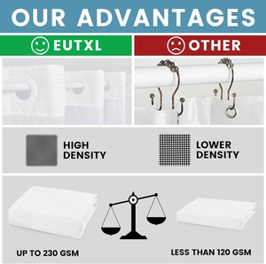 Detail view of 230 GSM high density waffle fabric bathroom shower curtain texture