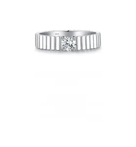 Macro detail of S925 silver ring with pleated texture and round brilliant moissanite stone