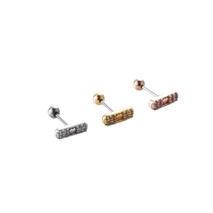 Three-color screw back bar earrings with sparkling cubic zirconia set in stainless steel
