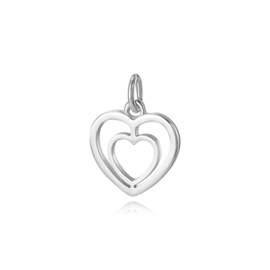 Silver hollow heart-shaped pendant with double-layered nested design and mirror reflection