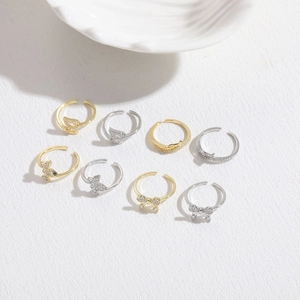 Adjustable zircon butterfly and geometric gold silver ring set for women
