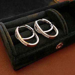 Double Layer Cross Hoop Earrings Zircon Inlay And 925 Sterling Silver Earring Post Elegant Luxury Jewelry For Women