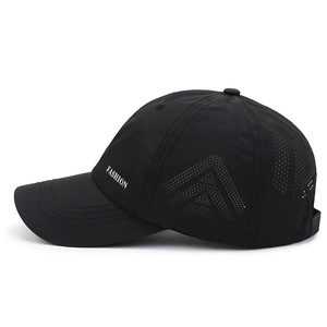 Breathable black mesh baseball cap with FASHION lettering and laser-cut holes