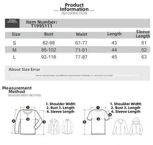 Detailed size chart for lace deep V-neck long sleeve top showing measurements in S M L