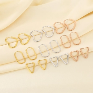 Stainless Steel Geometric Hoop Earrings Heart Triangle Oval Shape Modern Minimalist Jewelry For Women Office Commute Style