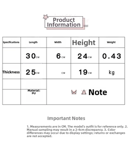 Detailed sizing chart for PU leather Ita bag with transparent heart display compartment