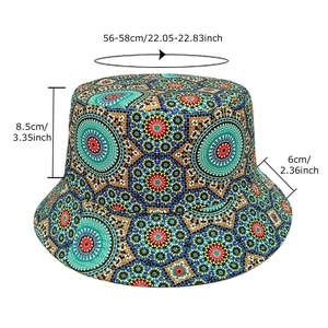 Size chart showing head circumference 56-58cm for the reversible US flag bucket hat