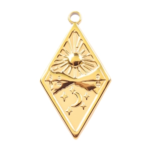 Rhombus 18k gold plated 304 stainless steel pendant with celestial sun and moon engraving