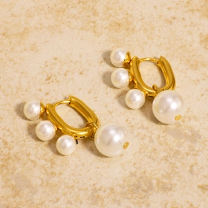 Boucles D'Oreilles En Acier Inoxydable Plaqué Or Avec Künstliche Perles Forme U Vintage Asymétrique Bijoux Pour Femmes