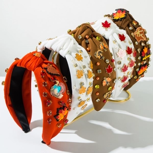 Lot de 5 serre-têtes de Thanksgiving avec feuilles d'érable en strass et motifs dindes