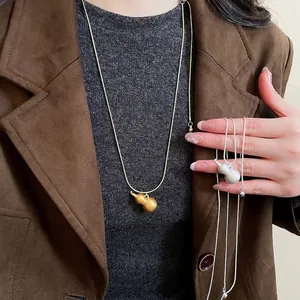 Collana Con Pendente Hulu Rame Opaco Spazzolato Catena Lunga Per Maglione Stile Cinese Minimalista Gioielli