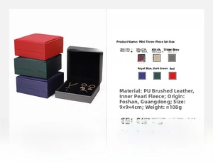 Detail view of mini PU leather jewelry gift box with velvet lining for rings and necklaces