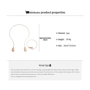 Detailed view of rose gold metallic collar and cuff set with water drop ends and dimensions