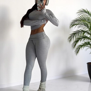 Women Slim Fit Yoga Top And Bottom Long Sleeve Raglan Top And High Waist Tummy Control Leggings Sportswear For Gym Workout