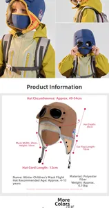 Detail view of winter kids flight hat with size chart showing dimensions for 4-13 years old