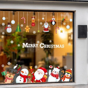Stickers de Noël colorés pour fenêtres avec Père Noël et rennes pour décoration festive