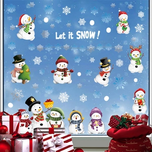 Christmas window decals with cute snowmen and snowflakes for festive glass decoration