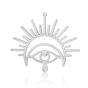Evil eye and sun rays hollow stainless steel pendant for DIY jewelry making