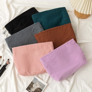 Corduroy Makeup Bag Large Capacity Cosmetic Organizer For Travel Toiletry Wash Pouch With Zipper Striped Soft Handbag Women