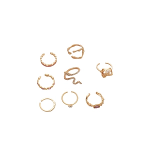Luxury 7-piece golden ring and ear cuff set with heart, pearl and rhinestone details