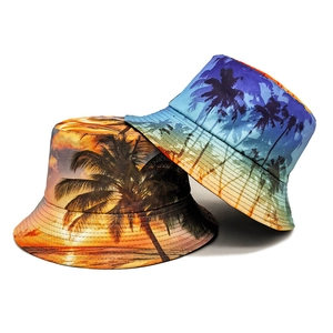 Unisex Bucket Hat Tropical Palm Tree Print Polyester Sun Protection Beach Outdoor Travel Vintage Fisherman Cap