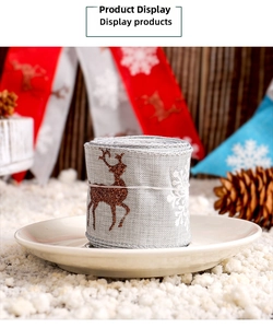 Cinta de Navidad de lino gris con reno y copo de nieve para envolver regalos