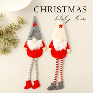 Christmas faceless gnome hanging ornaments in red and grey with striped long legs