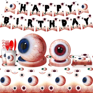 Halloween Eyeball Party Supplies Disposable Paper Plates Napkins Tablecloth Horror Theme Birthday Event Decoration