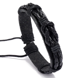Retro Woven PU Leather Bracelet Multi-Layer Adjustable Wax Cord Hand Rope Punk Style For Men