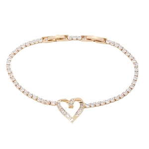 Adjustable golden heart bracelet with sparkling zircon crystals and mesh link design