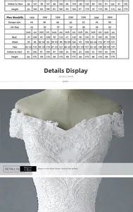 Detailed size chart for plus size V-neck wedding dress with lace embroidery and pearls
