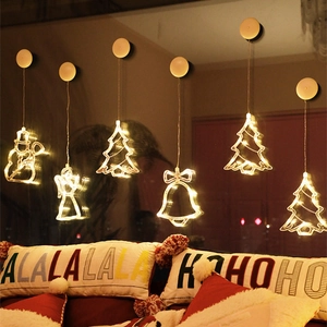 Christmas LED Suction Cup Window Lights Warm White PVC Holiday Decoration For Home Storefront Santa Snowman Tree Star