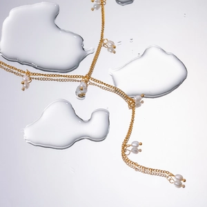 French vintage 18K gold plated stainless steel necklace with pearl tassels on water drops