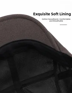 Dettaglio cappello newsboy in lino con fodera a rete e fascia in cotone