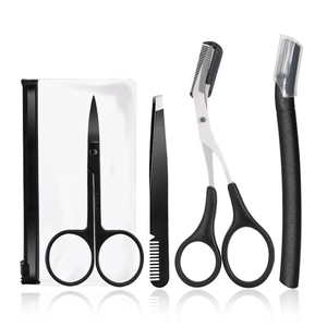 5-piece professional stainless steel eyebrow grooming set with scissors and tweezers