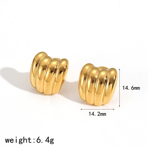 Vintage textured 18k gold plated stainless steel C-shaped hoop earrings for women