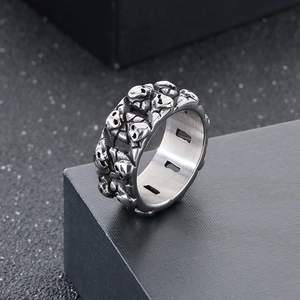 Vintage punk skull ring in cast stainless steel for men with gothic embossed details
