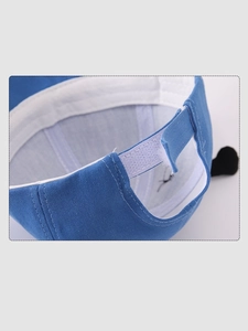 Detailed back view of baby blue cap with adjustable Velcro strap and cotton texture