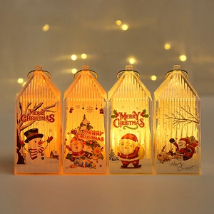 Set di 4 lanterne natalizie a LED con scene di Babbo Natale e pupazzo di neve illuminate